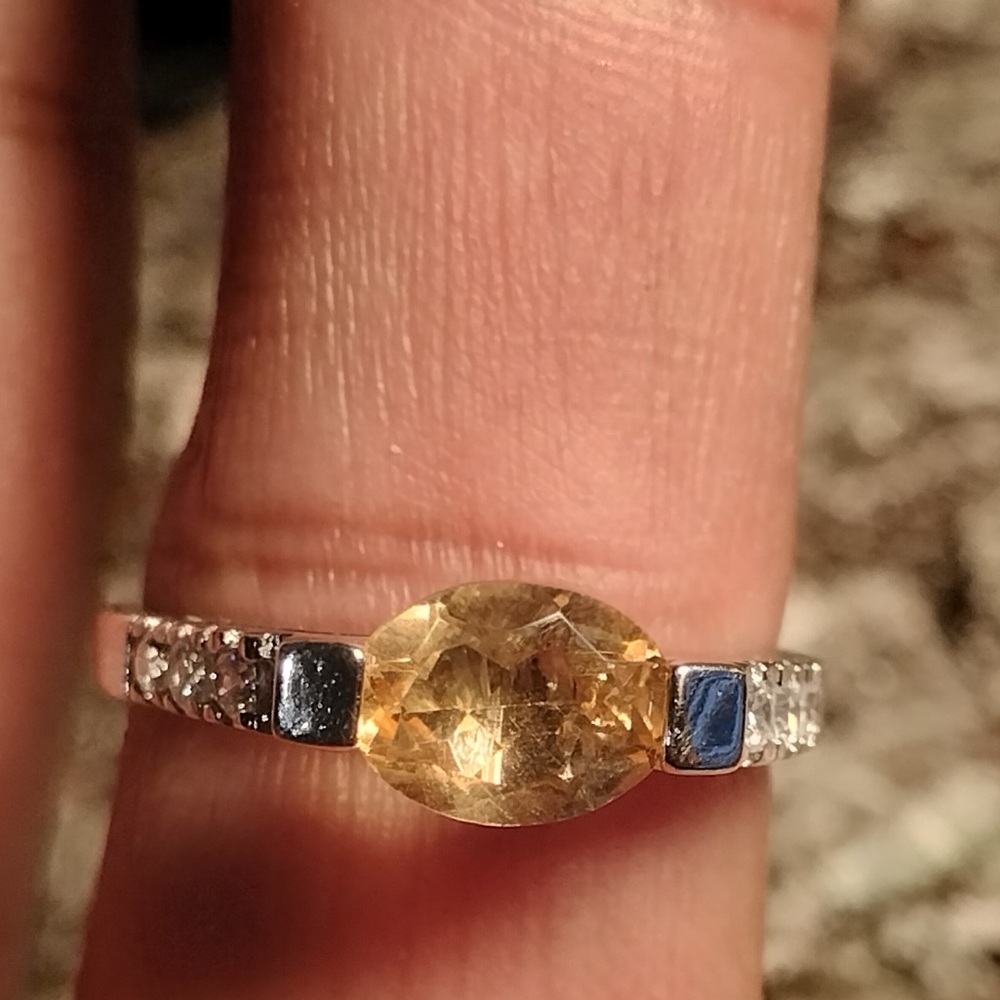 Sterling Silver Oval Yellow CZ Round CZ Ring Size 7.75